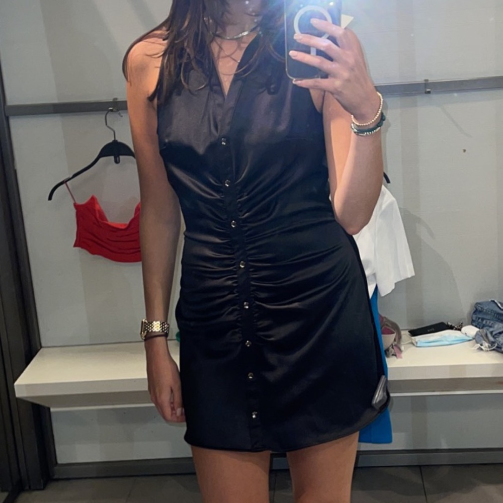 Small black button up mini dress Zara